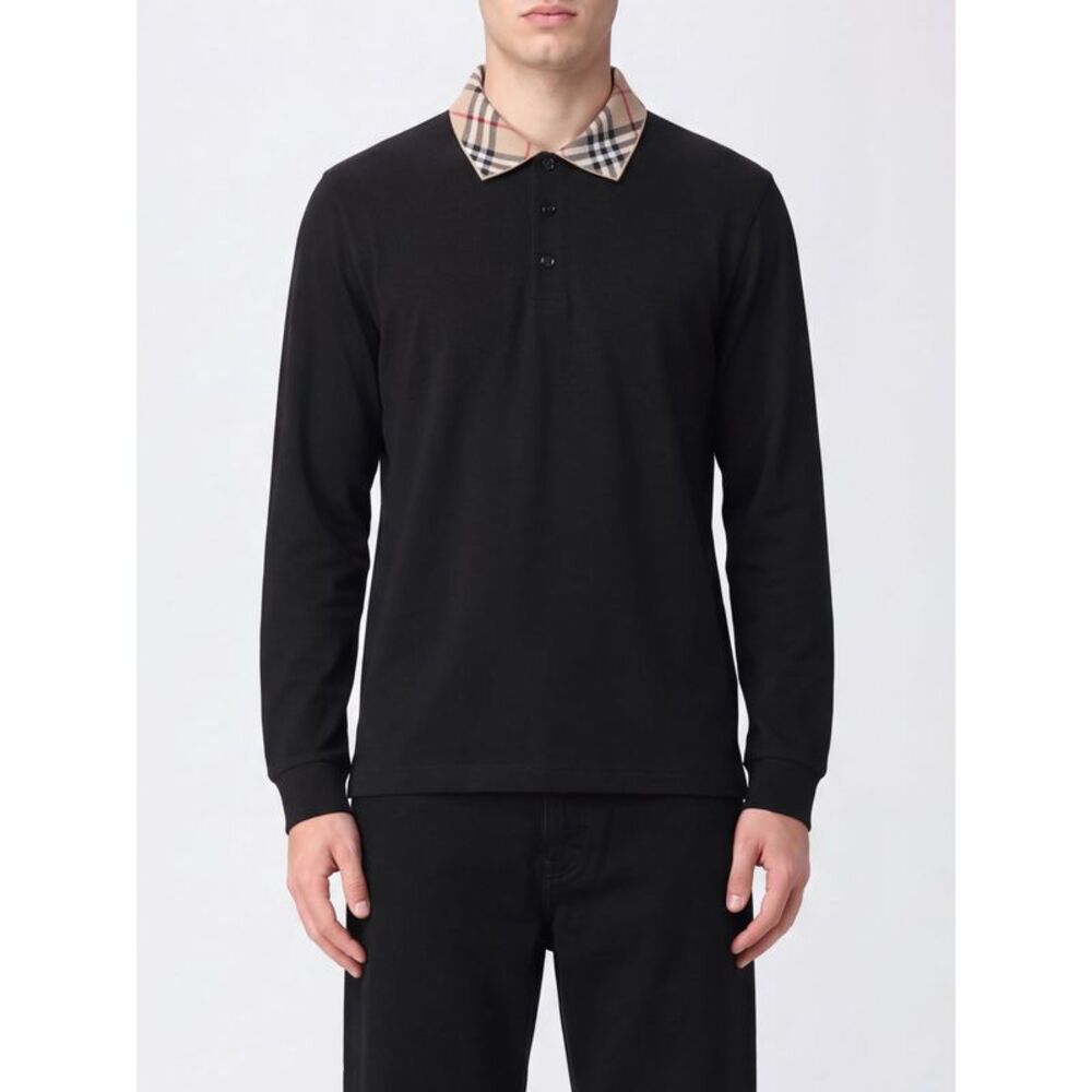 Burberry Men Burberry Long-Sleeved Cotton Polo With Check Pattern Collar
